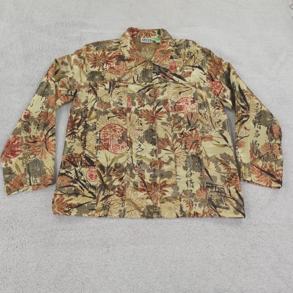 Chicos Designs Jacket Womens 2 Large All Over Print Asian Art to Wear‎ Floral